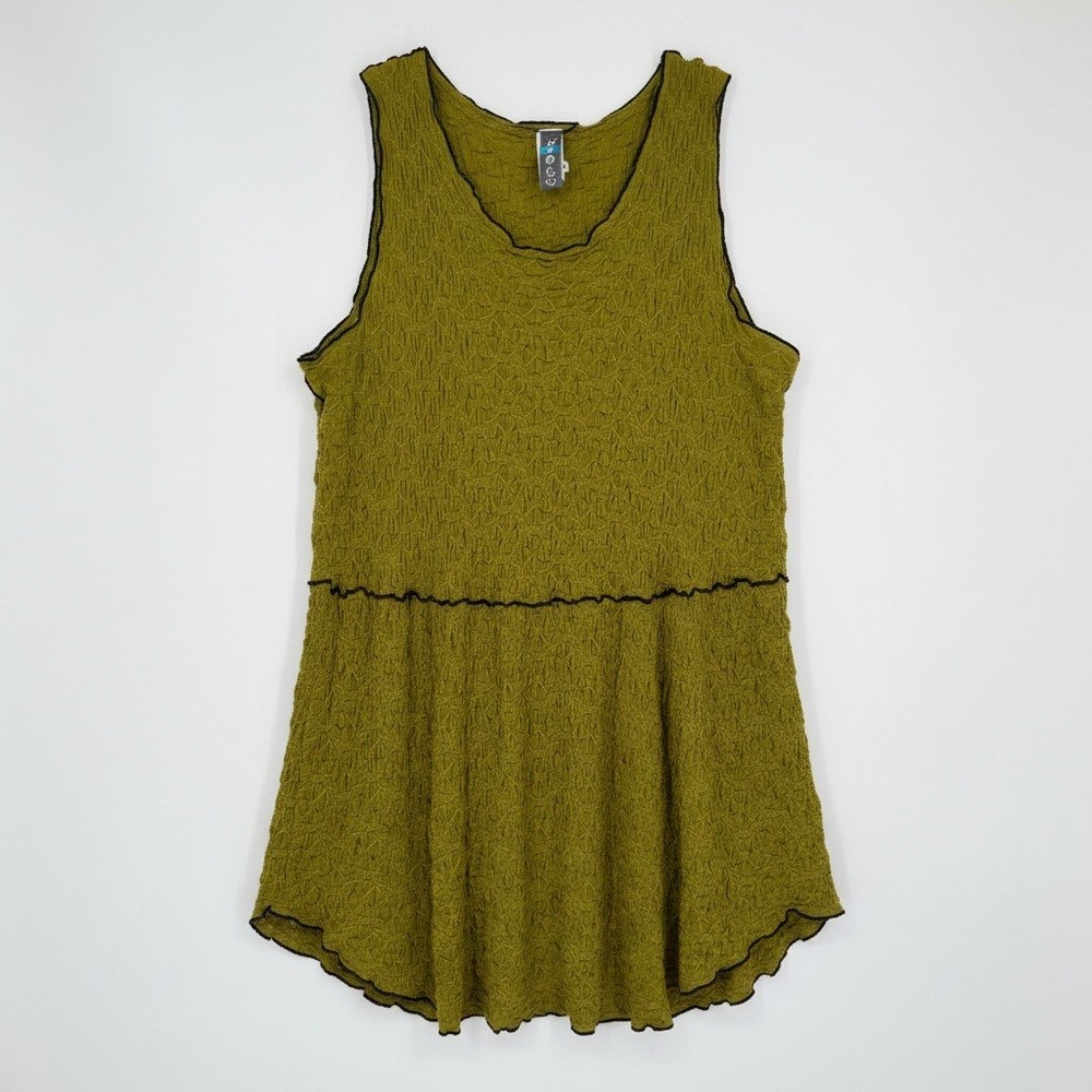 Vintage Noblu Textured Tank Dress Pucker Knit Green Lettuce‎ Hem USA Made Y2K XL